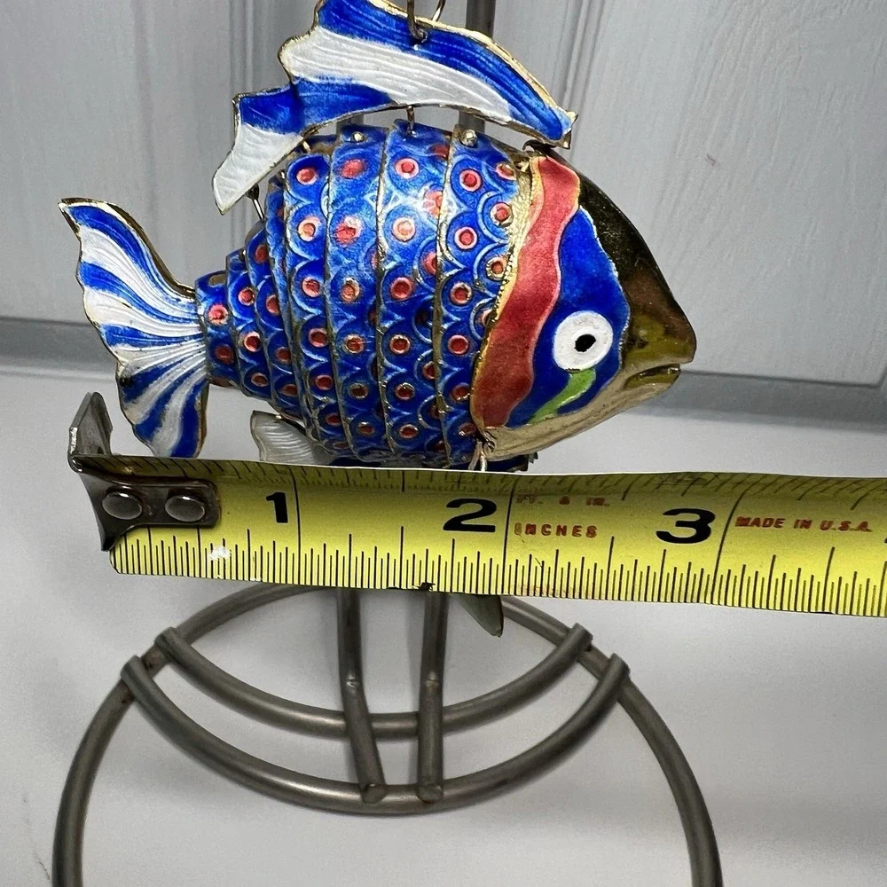 Cloisonné Enamel‎ Articulated Bendable Lg Tropical Fish Ornament Blue